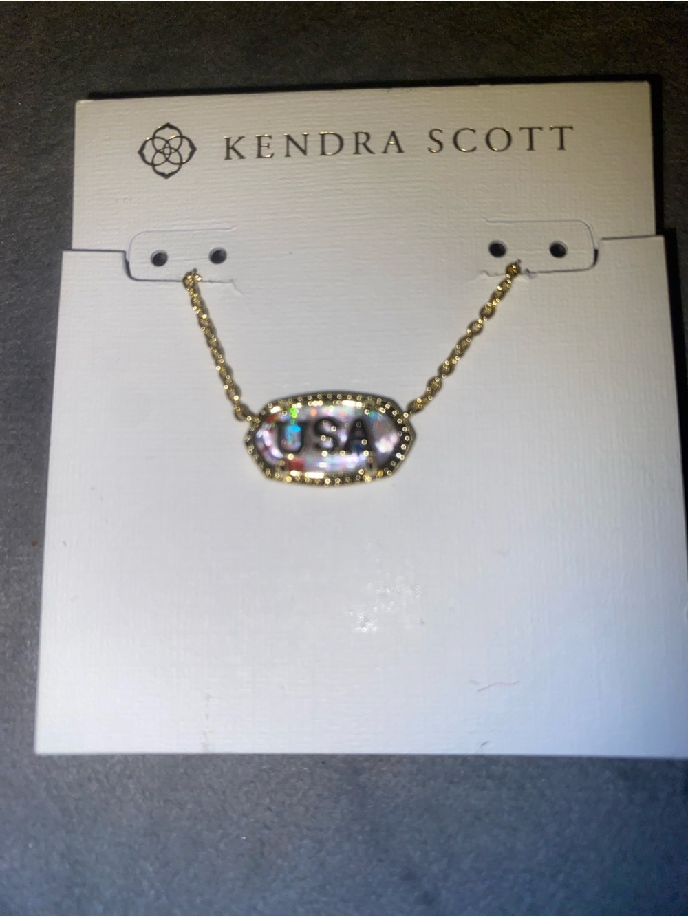 Kendra Scott Gold 'USA' Iridescent Pendant Necklace w/ red, white, & blue Stars